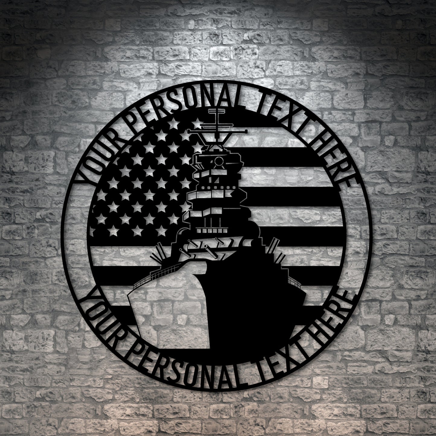 Personalized American Battleship Name Metal Sign | Navy Military Veteran Gift | US Destroyer, Navy Cruiser | Custom Text Navy Ship Wall Art