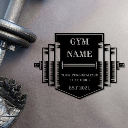 Personalized Gym Center Barbell Name Metal Sign. Fitness Center Logo. Custom Gym Decor Gift. Workout Fitness Room Decor. Training Room Sign.