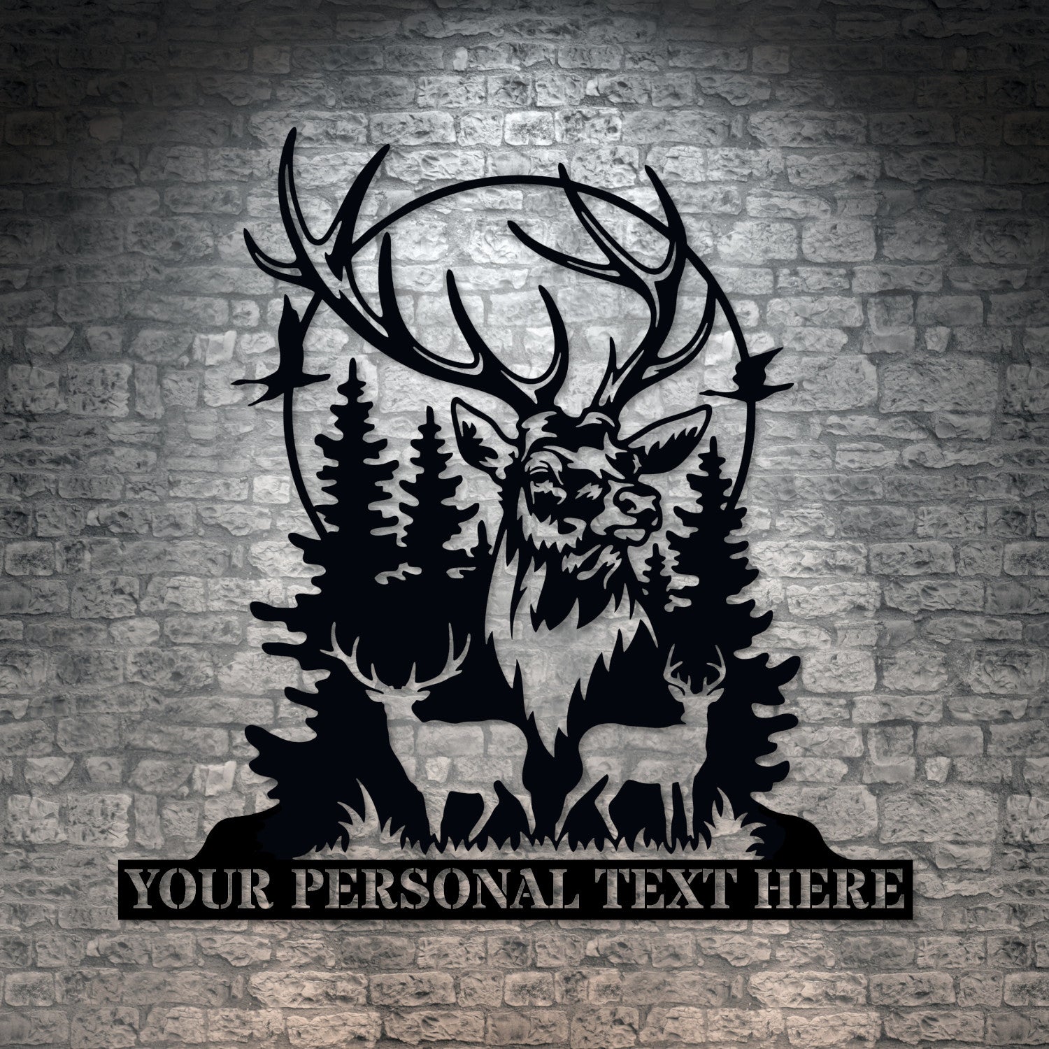 Personalized Nature Wildlife Deer Portrait Name Black Metal Sign With Your Custom Text