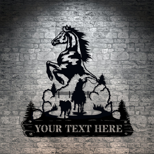 Personalized Prancing Horse Black Metal Sign With Your Custom Text