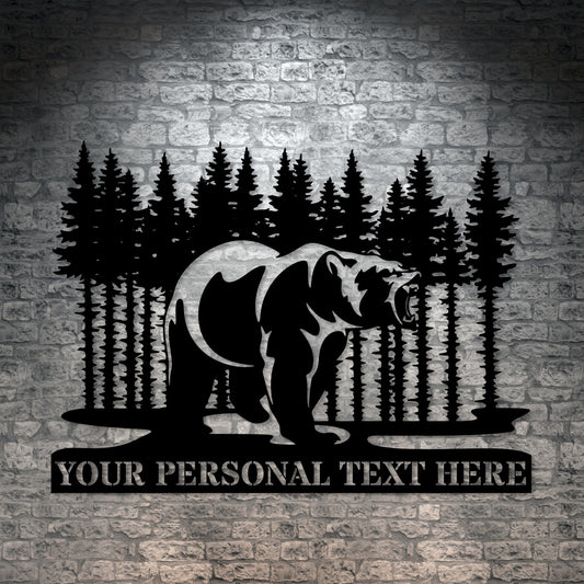 Personalized Nature Wildlife Angry Bear Black Metal Sign With Custom Text