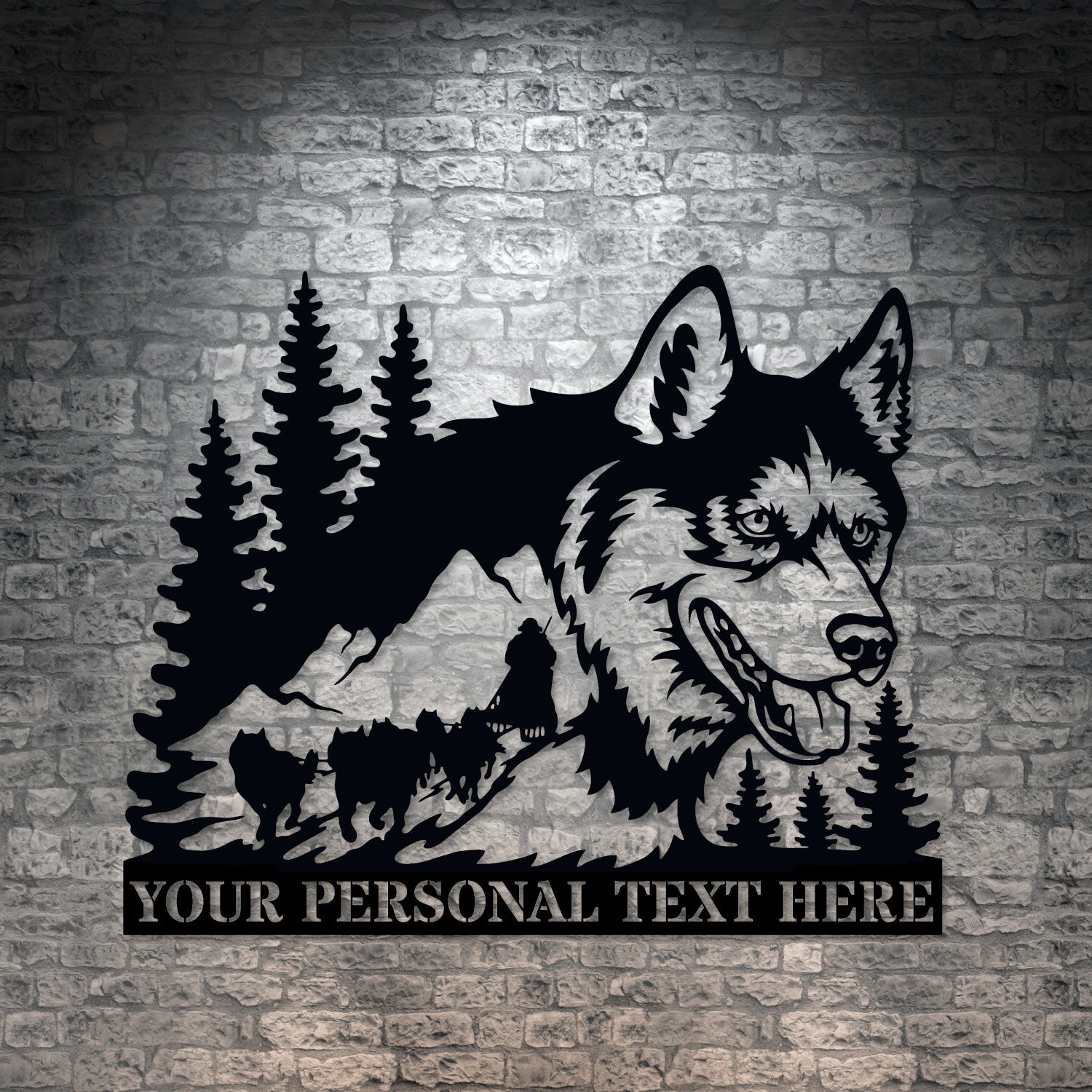 Personalized Nature Husky Sled Dog Portrait Name Black Metal Sign