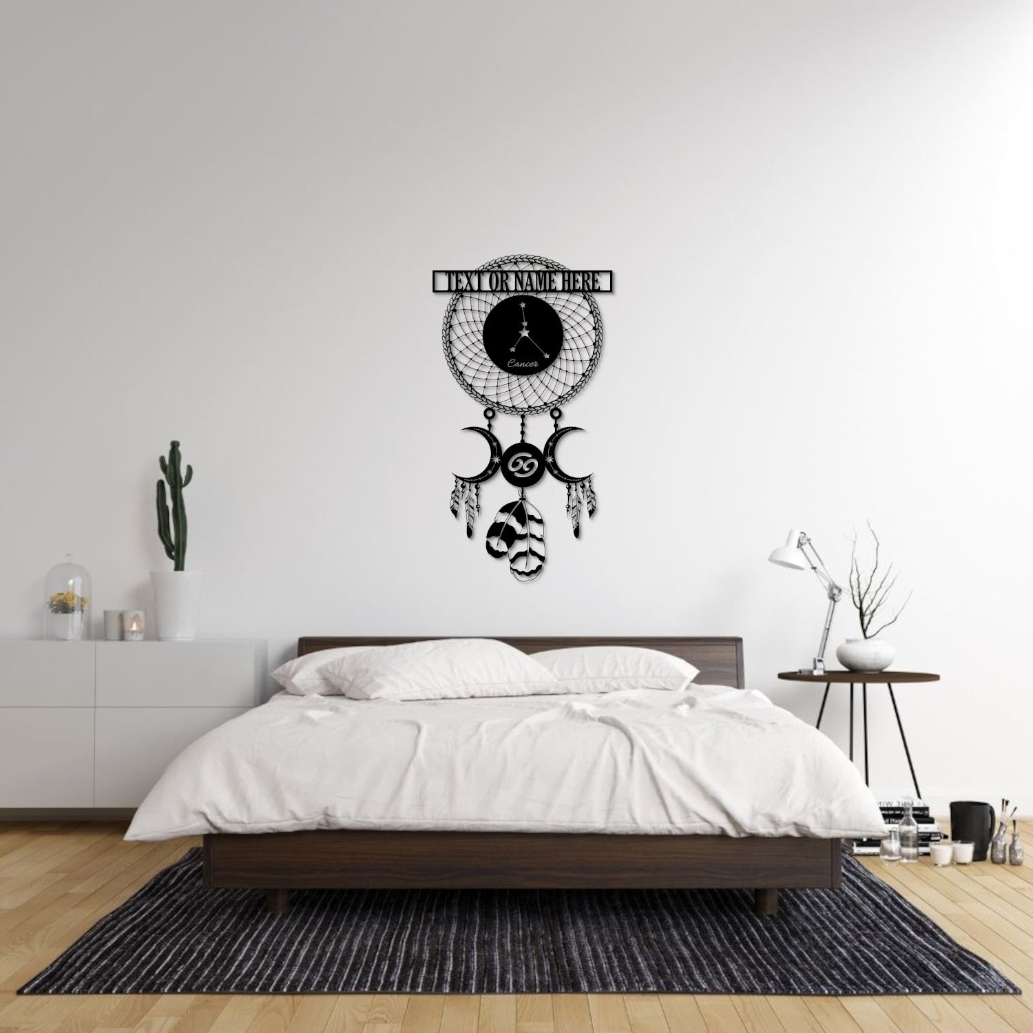 Personalized Cancer Naem Metal Sign | Custom Zodiac Horoscope Name Gift | Cancer Constellation Bedroom Decor | Dreamcatcher Astrology Gift