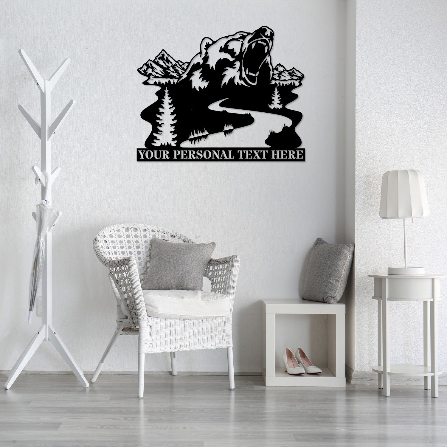 Personalized Nature Wildlife Bear Roaring At The Mountain River Black Metal Sign