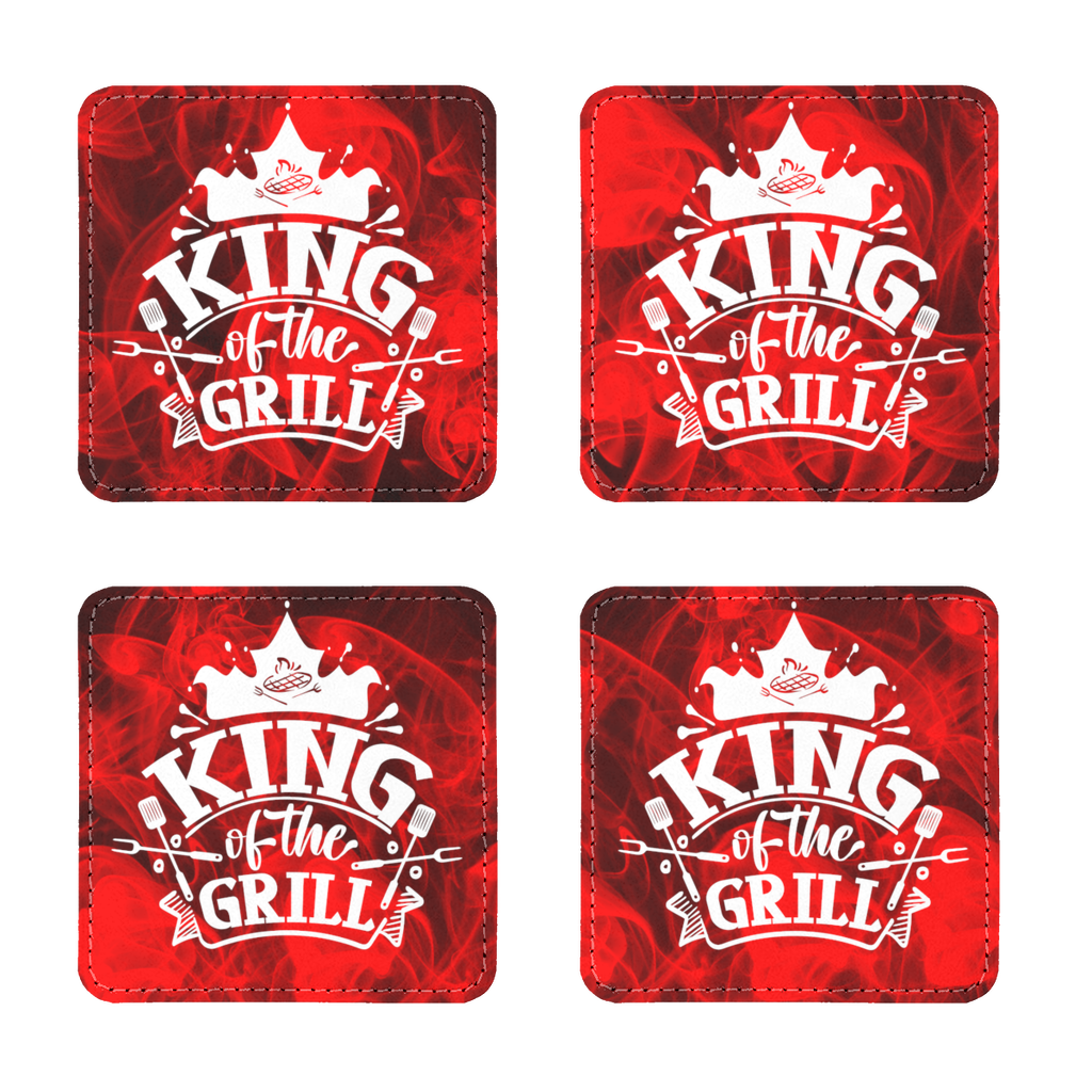 My Perfect Day "Be King Of The Grill" Leather Coasters Pack of Four