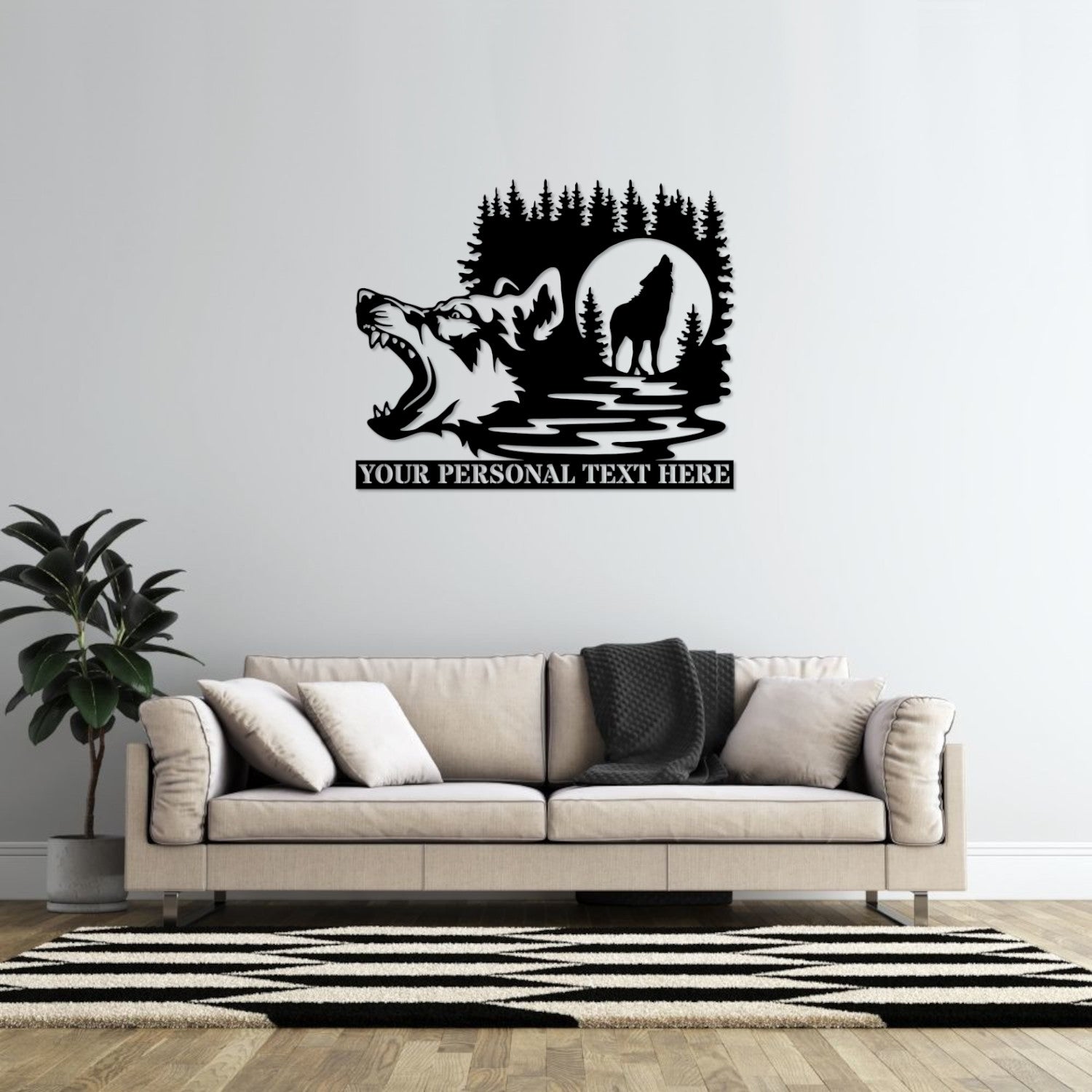 Personalized Nature Wildlife Wolf Howling In The Forest Black Metal Sign