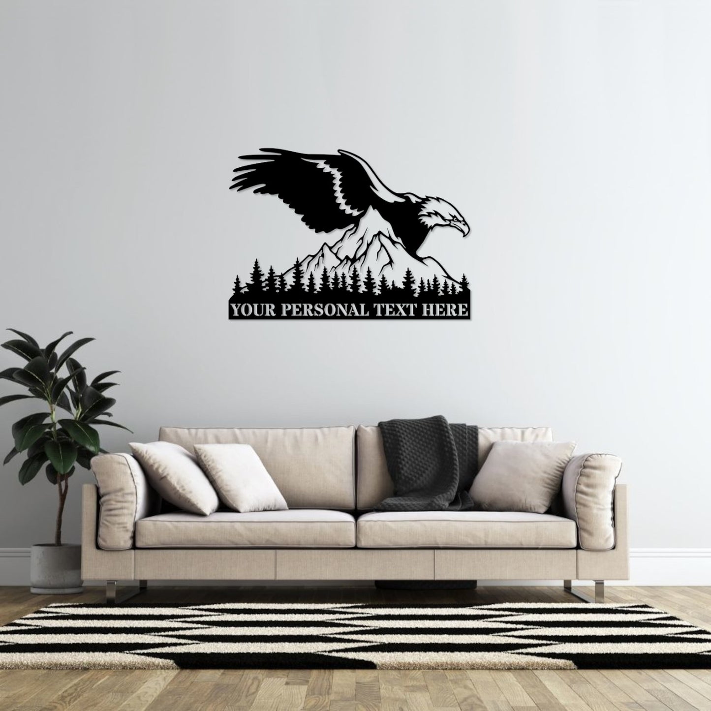 Personalized Nature Wildlife Mountain Eagle Black Metal Sign
