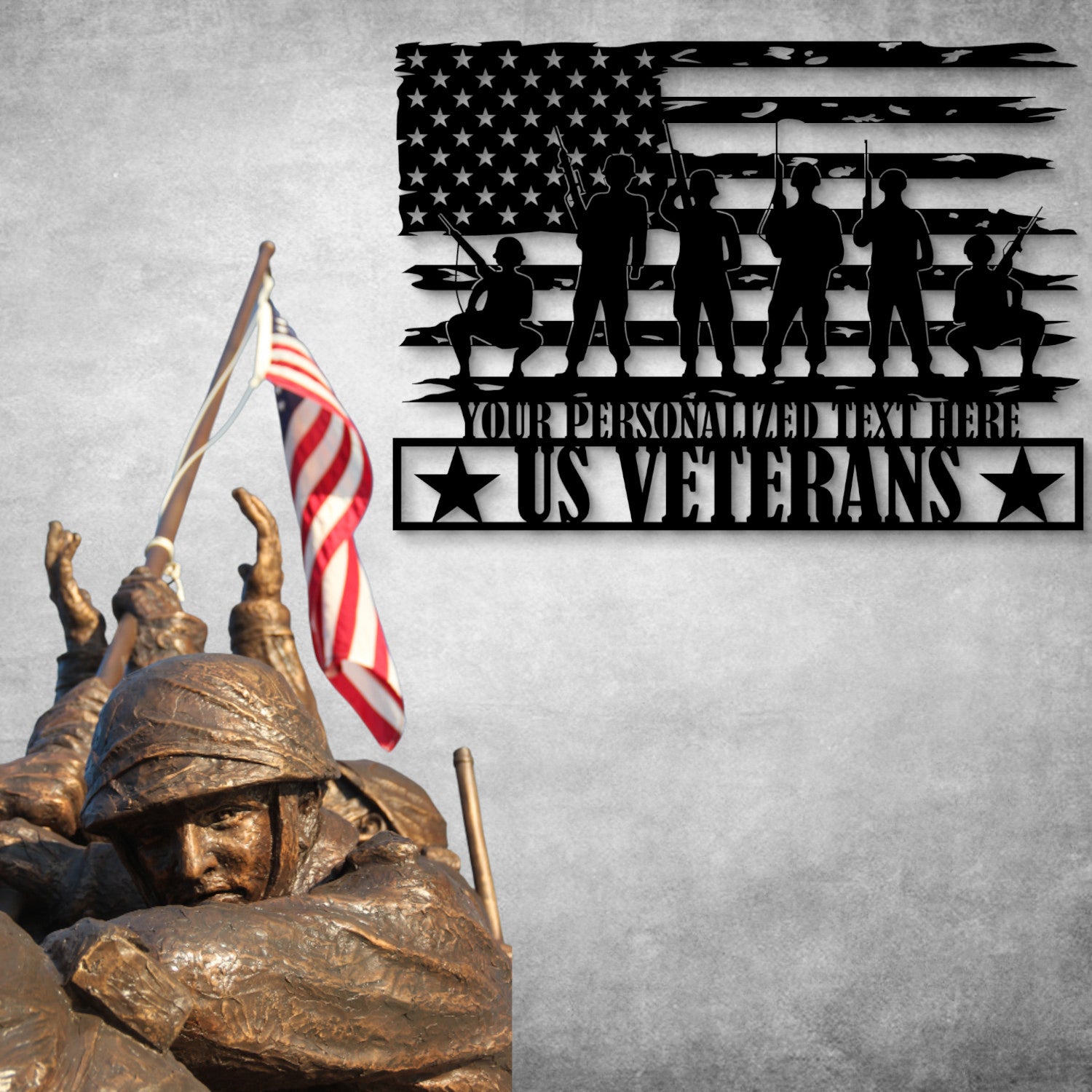 Personalized US Veterans Flag Metal Sign Gift, Army Wall Art Portrait, American Veteran Flag, Custom Veteran Wall Hanging. Home Of The Free