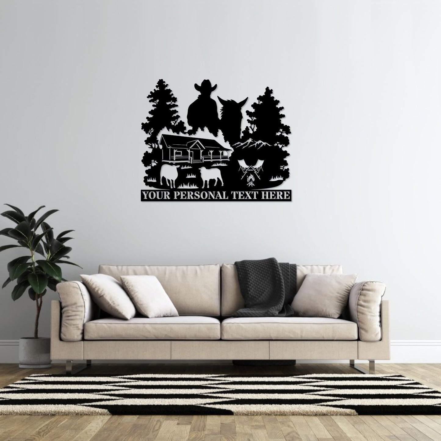 Personalized Nature Wildlife Horse Rider Ranch Black Metal Sign