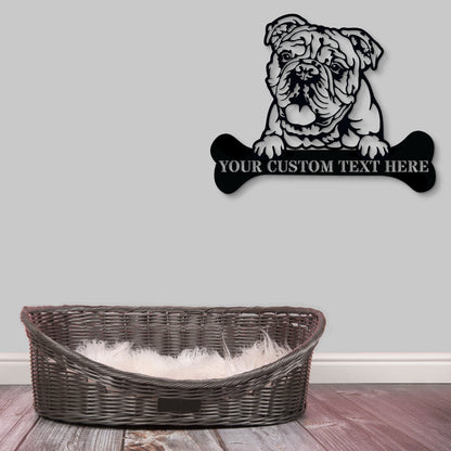 Personalized English Bulldog Name Metal Sign Gift. Customizable Dog Owner Wall Decor Gift. Bulldog Portrait Yard Sign. Dog House Name Sign