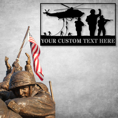 Personalized Army Helicopter Team Name Metal Sign. Custom US Military Portrait Gift. Pilot Aviation. To My US Veteran. Military Helicopter