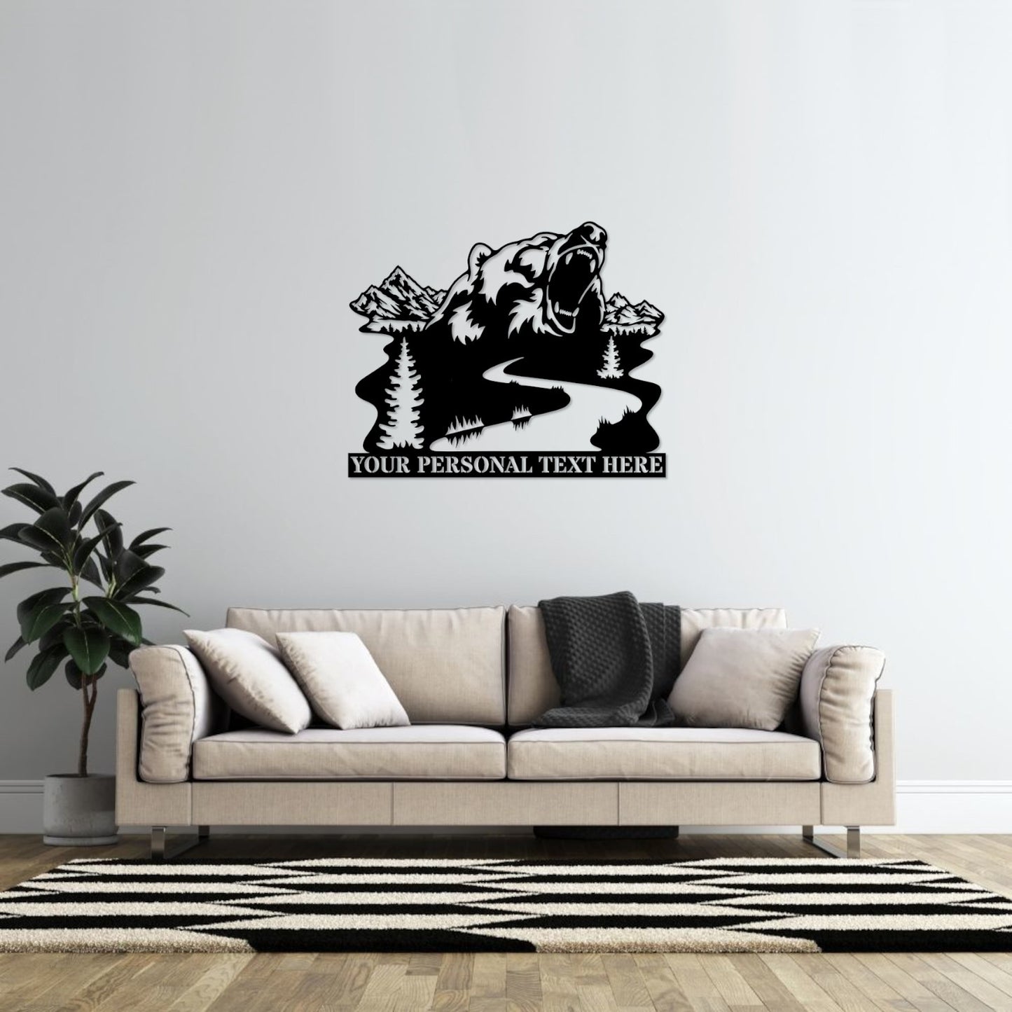 Personalized Nature Wildlife Bear Roaring At The Mountain River Black Metal Sign