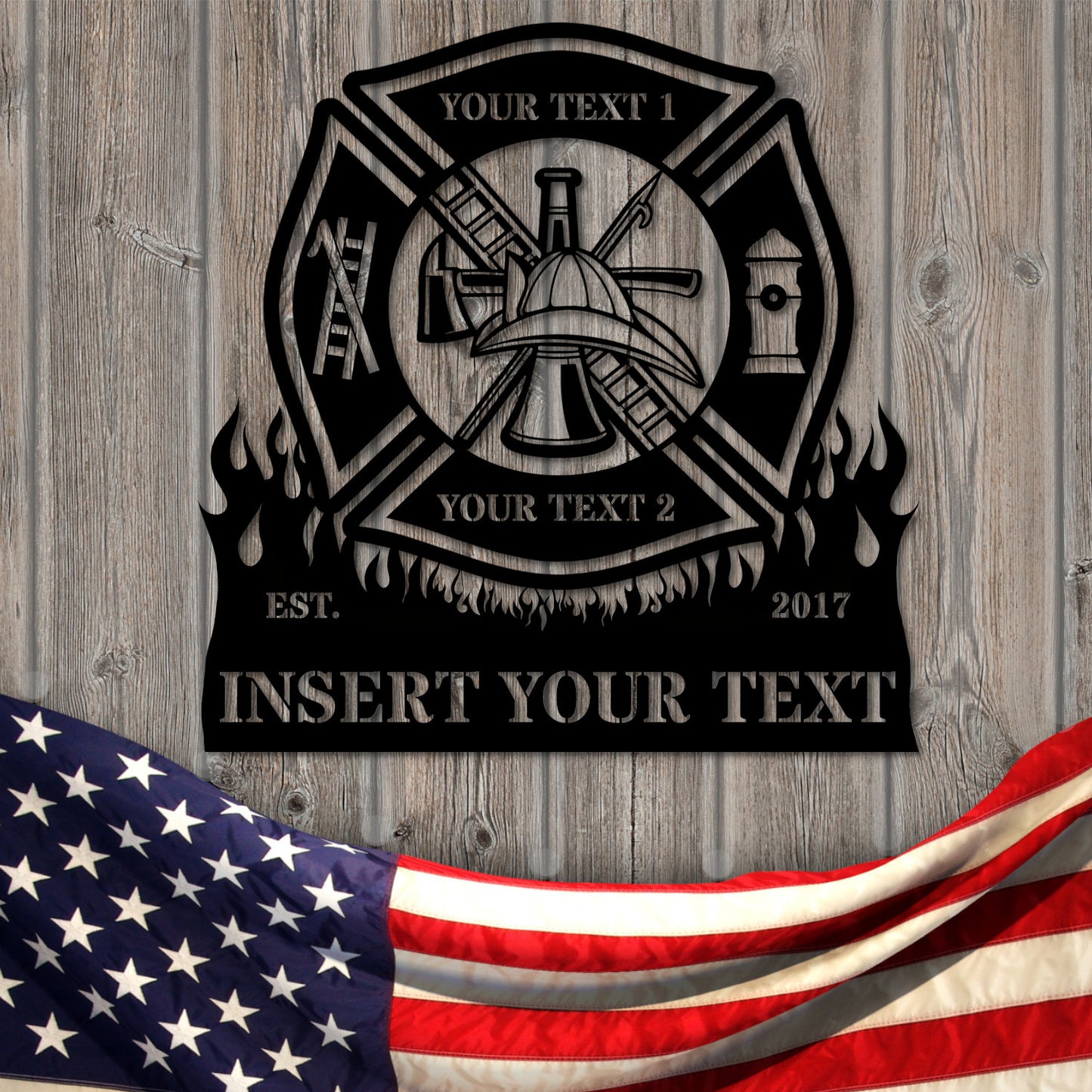 Personalized Firefighter Maltese Cross Metal Sign