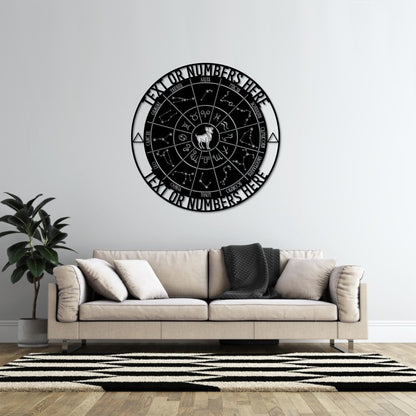 Personalized Aries Zodiac Wheel Name Metal Sign. Custom Astrology Date Wall Decor. Celestial Gifts. Decorative Aries Star Sign Wall Hanging