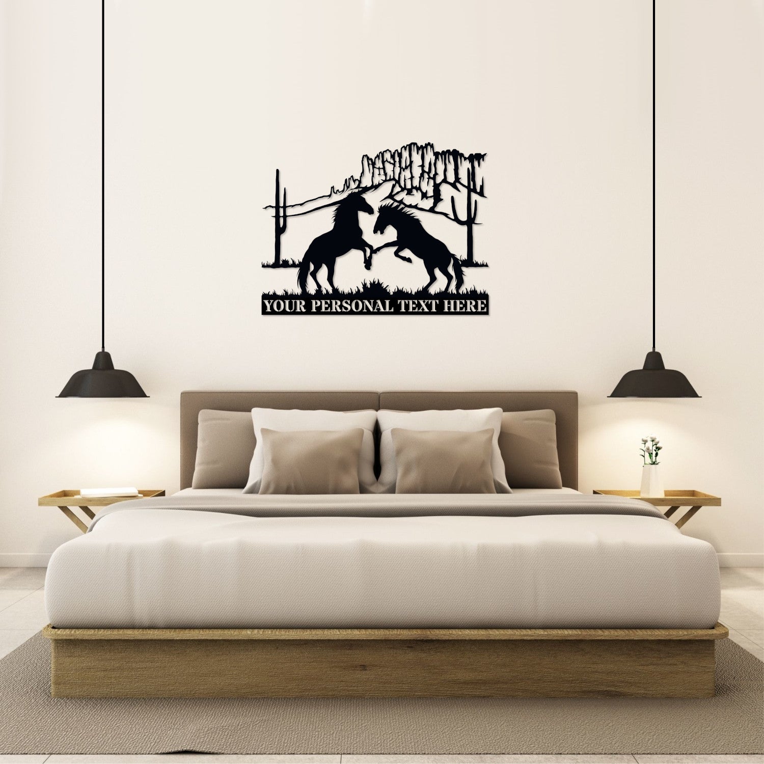 Personalized Nature Wildlife Horses Playing Black Metal Sign With Custom Text