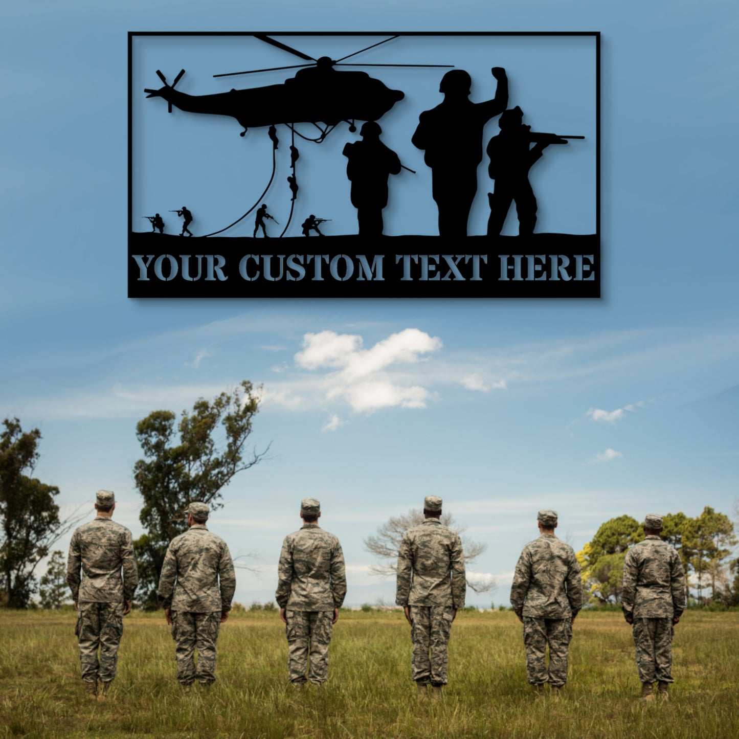 Personalized Army Helicopter Team Name Metal Sign. Custom US Military Portrait Gift. Pilot Aviation. To My US Veteran. Military Helicopter