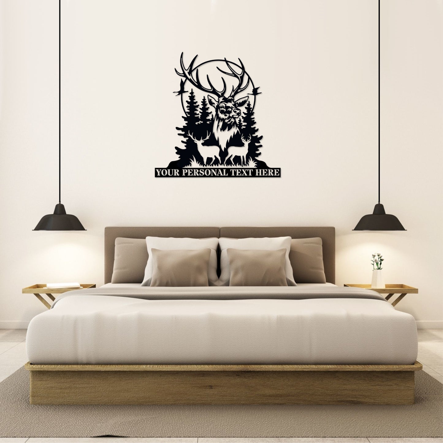 Personalized Nature Wildlife Deer Portrait Name Black Metal Sign With Your Custom Text
