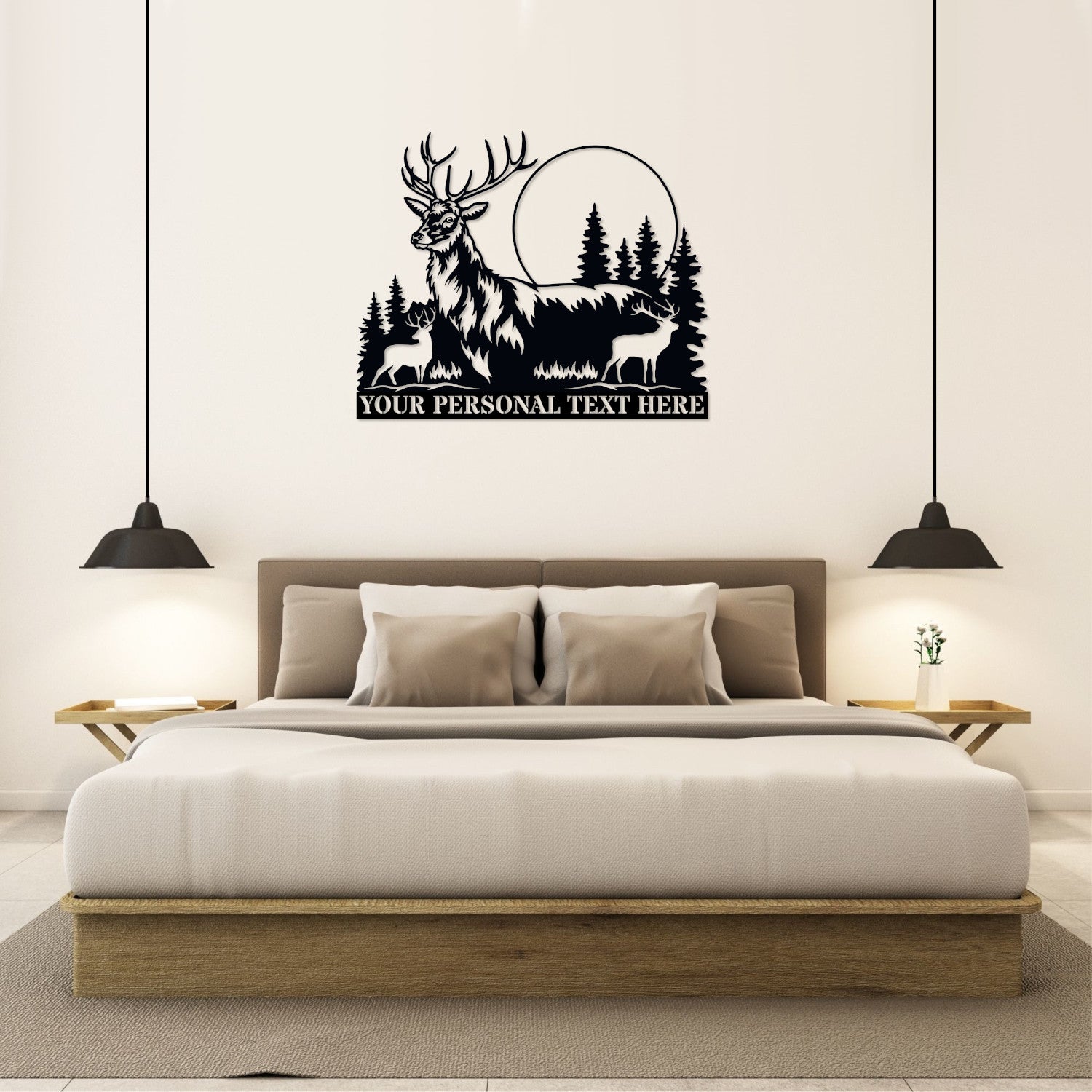 Personalized Nature Wildlife Deer In The Mountains Black Metal Sign With Custom Text