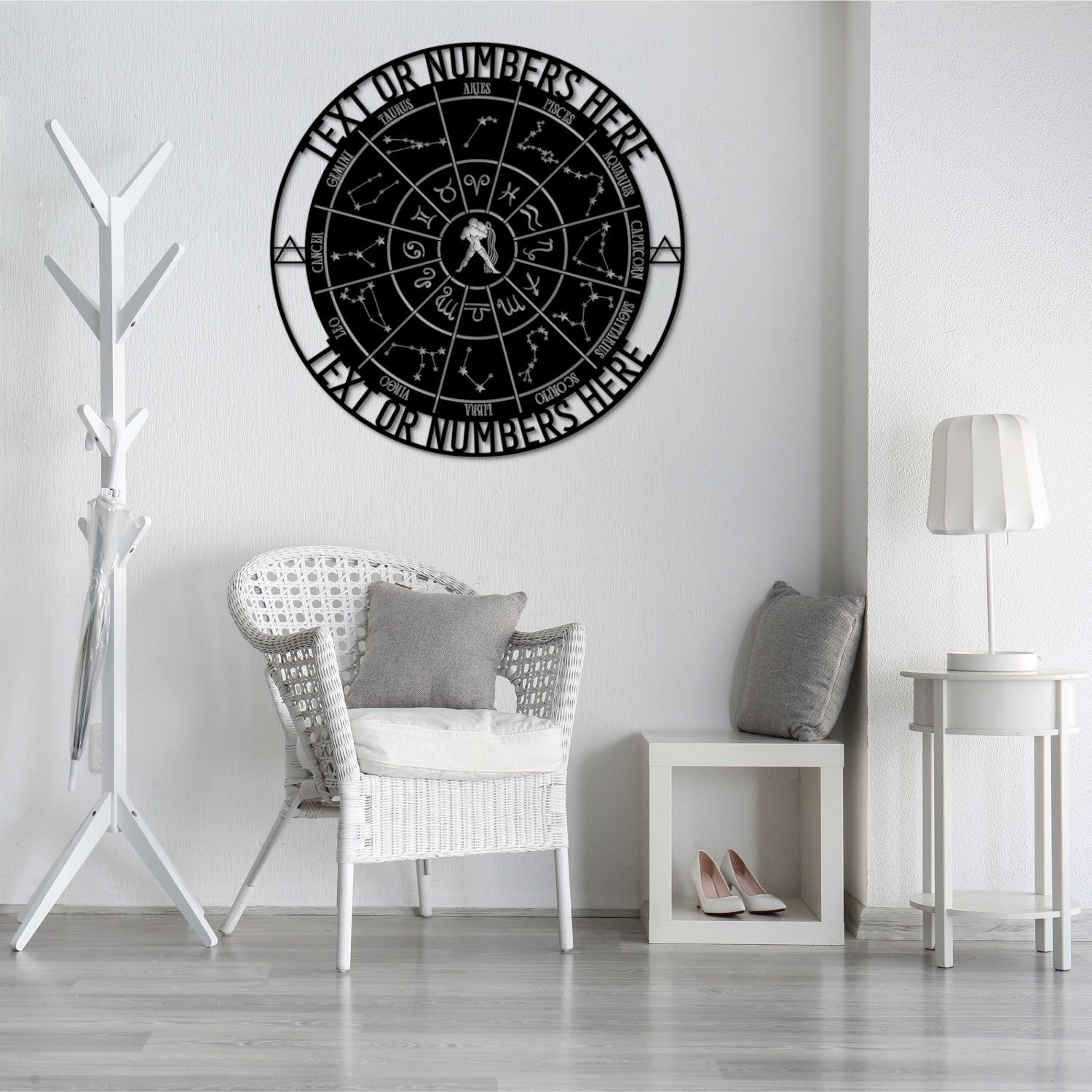 Personalized Aquarius Zodiac Wheel Name Metal Sign. Custom Made Astrology Wall Decor. Celestial Gifts. Decorative Aquarius Star Sign Hanging