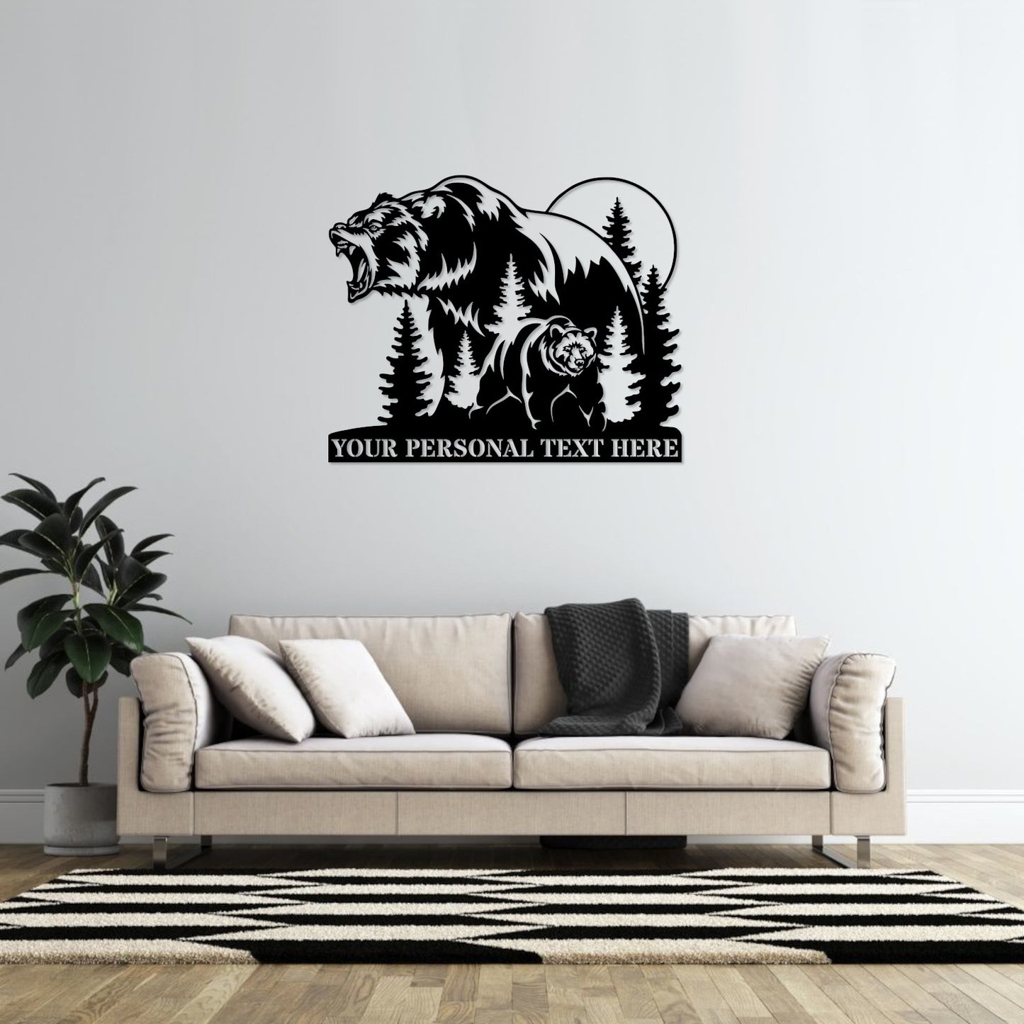 Personalized Nature Wildlife Roaring Bear Metal Sign. Custom Nature Wall Art. Bear Steel Sign Monogram,.Wildlife Bears Wall Decor Metal Sign