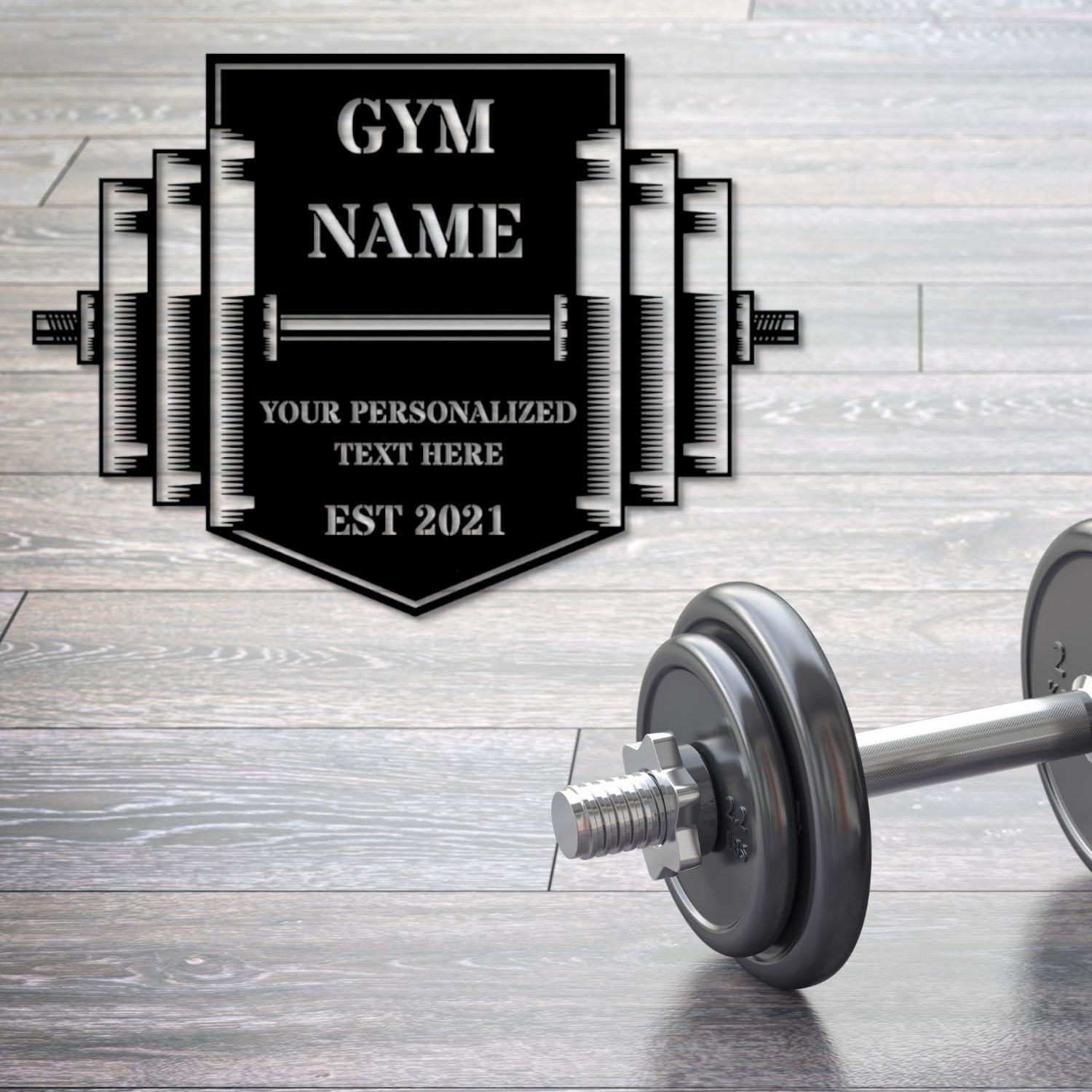 Personalized Gym Center Barbell Name Metal Sign. Fitness Center Logo. Custom Gym Decor Gift. Workout Fitness Room Decor. Training Room Sign.