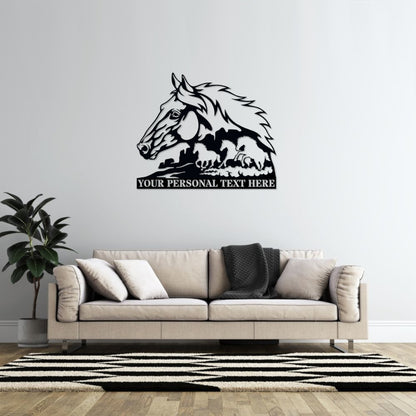 Personalized Running Horses Name Metal Sign Gift. Custom Horse Ranch Wall Decor. Nature Lovers Gifts. Wildlife Animals. Horse Portrait Decor