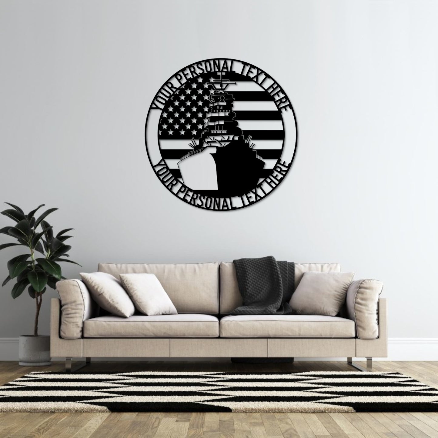 Personalized American Battleship Name Metal Sign | Navy Military Veteran Gift | US Destroyer, Navy Cruiser | Custom Text Navy Ship Wall Art