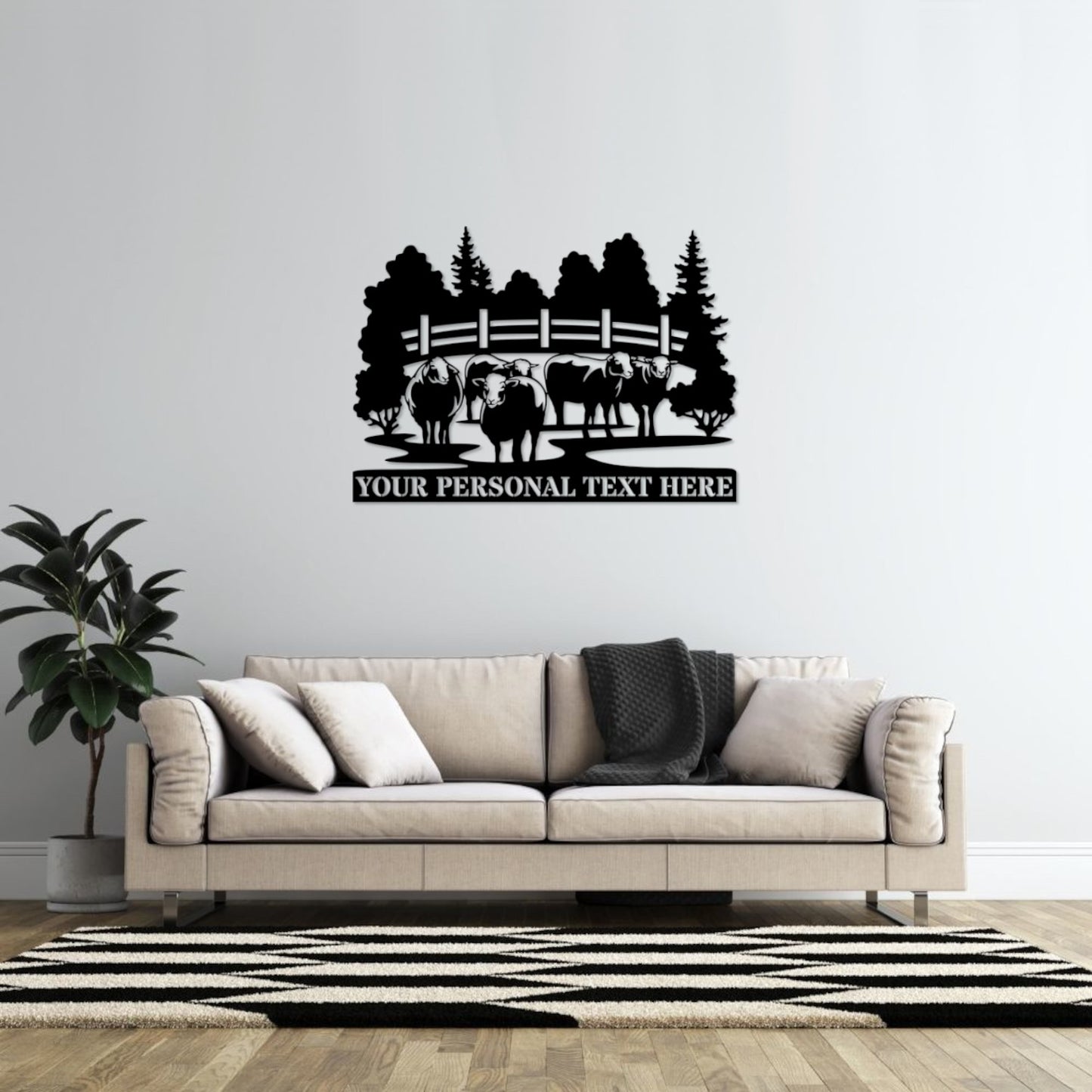 Personalized Nature Wildlife Sheep Portrait Black Metal Sign With Custom Text