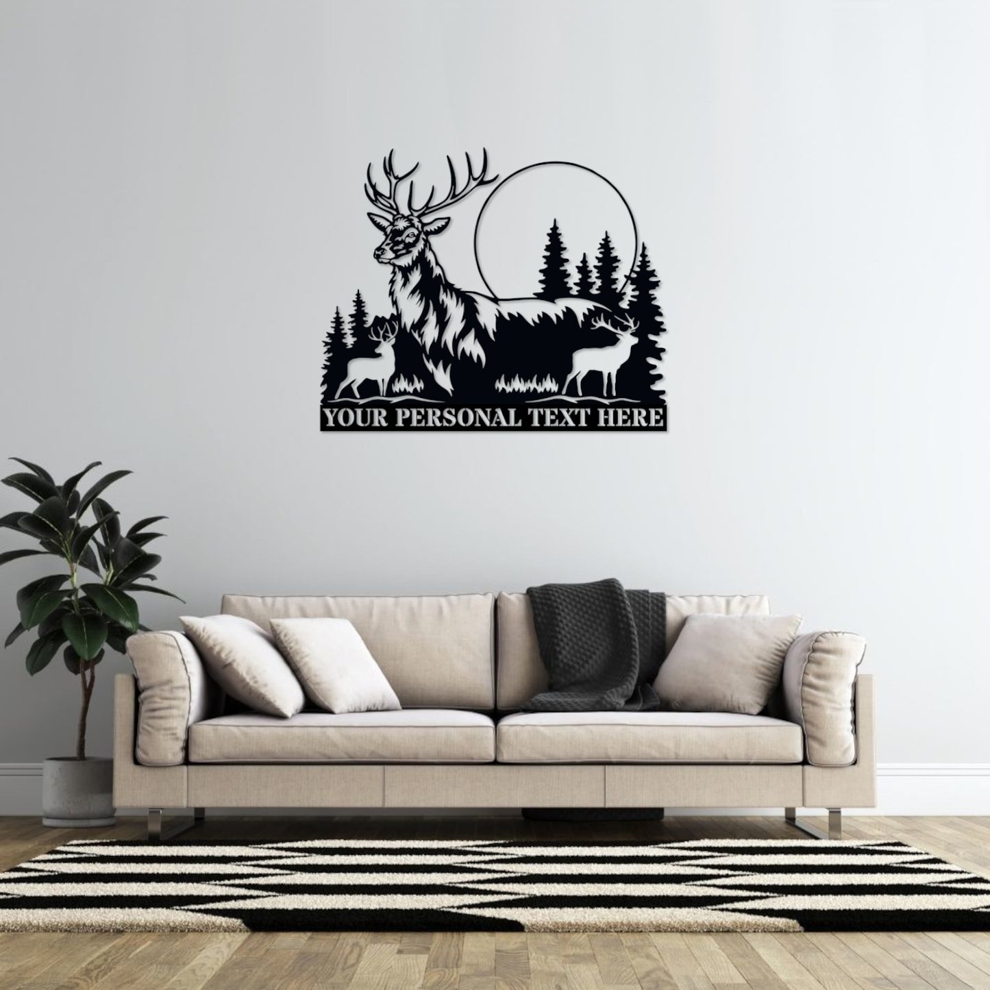 Personalized Nature Wildlife Deer In The Mountains Black Metal Sign With Custom Text