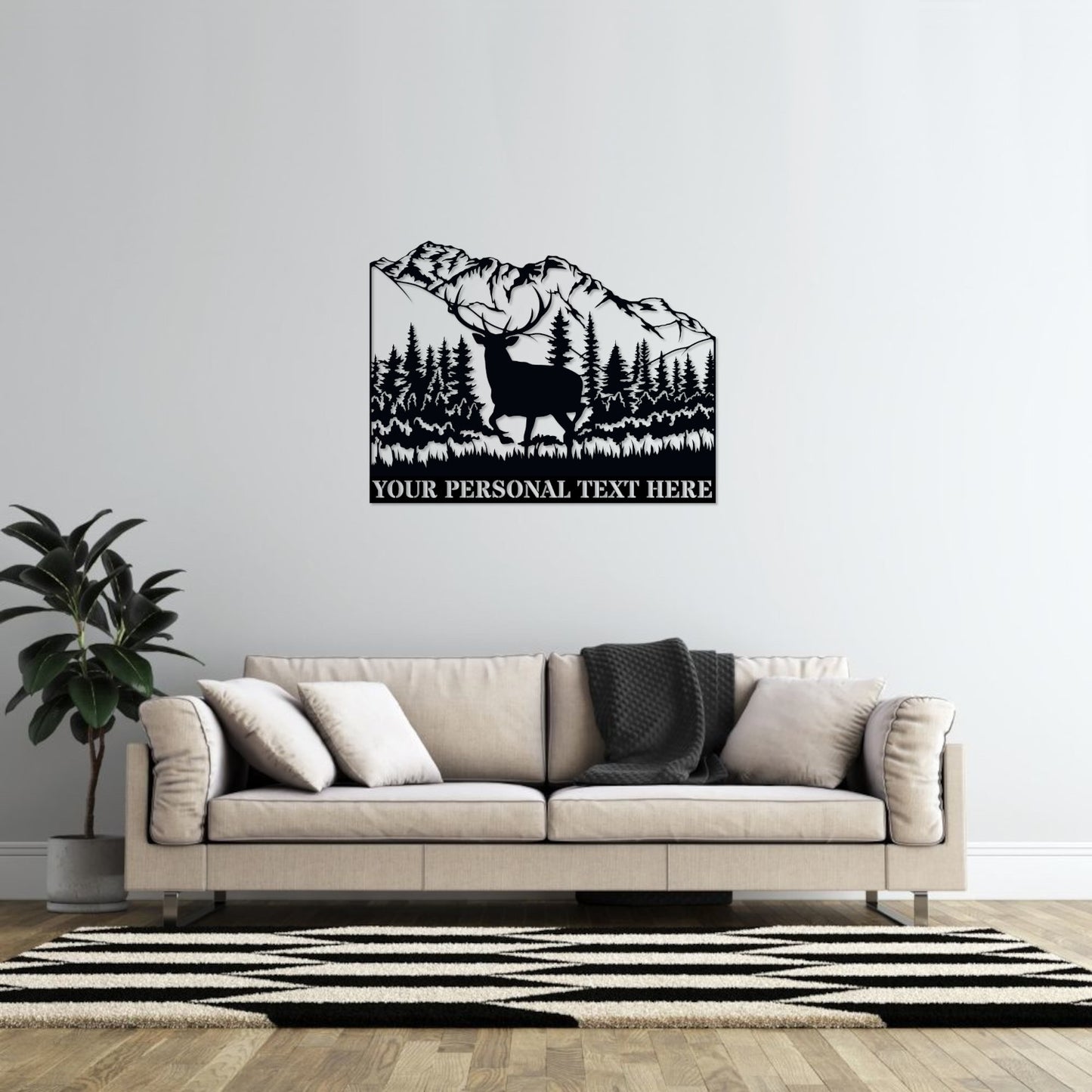 Personalized Nature Wildlife Deer In The Mountains Black Metal Sign