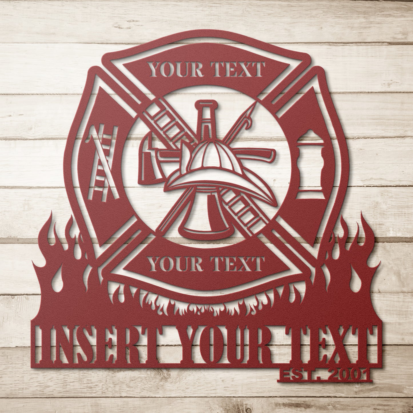 Personalized Firefighter Maltese Cross Metal Sign - Fireman Wall Haning Gift - Custom Fire Department Wall Decor - First Responder Name Sign