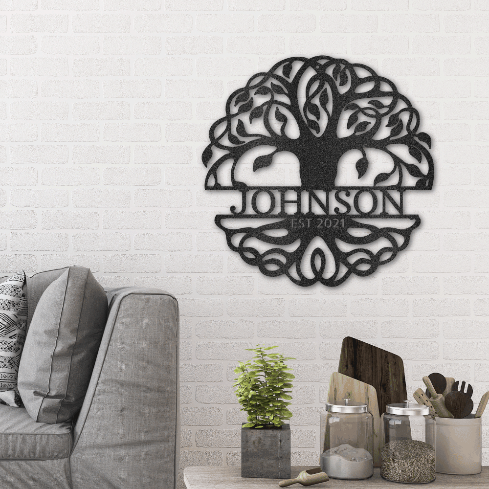 Personalized Family Name Circle Tree of Life Monogram - Custom Multicolor Steel Sign