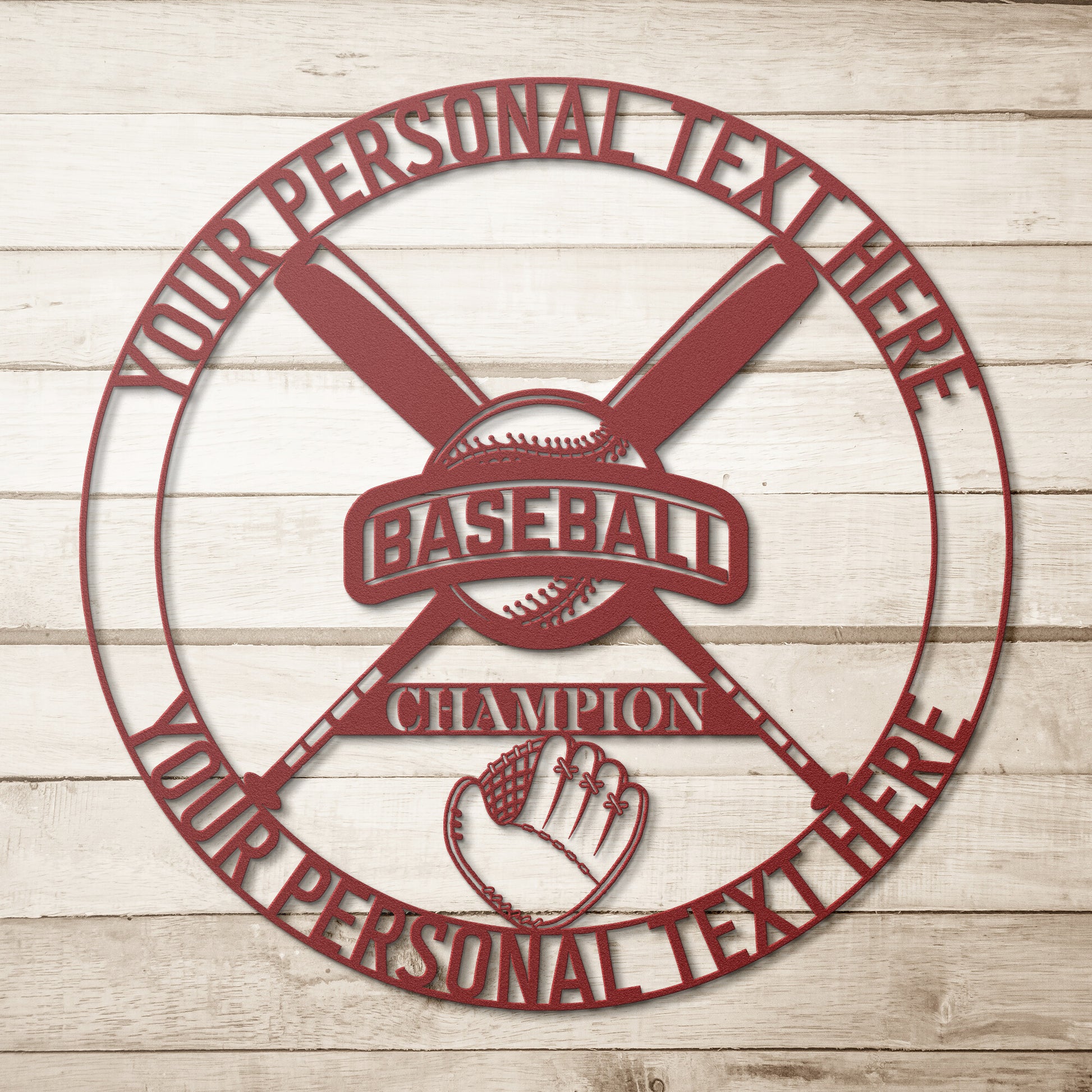Baseball Bat & Glove Personalized Red Metal Sign