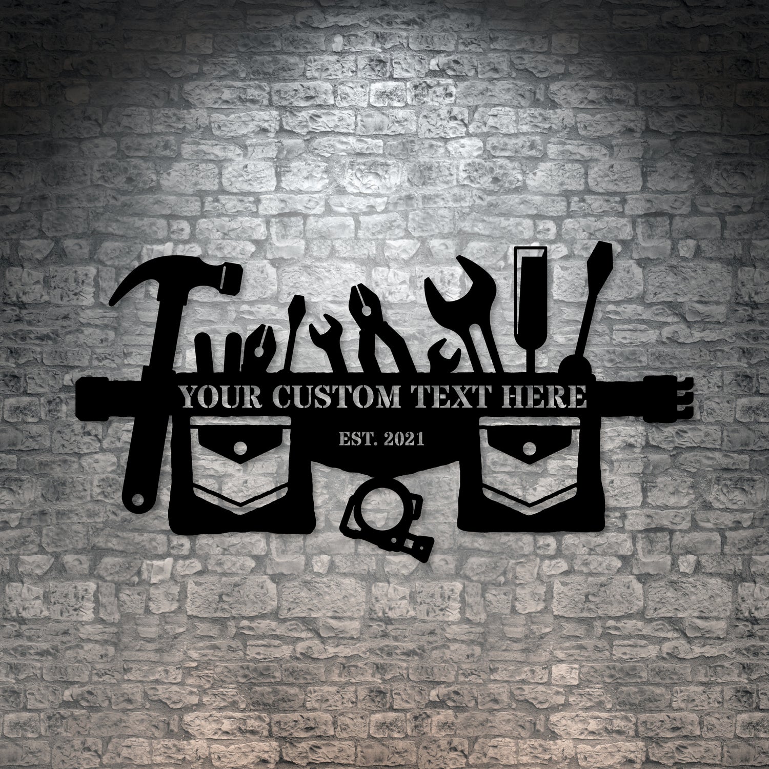 Carpenter Personalized Tool Belt Metal Sign Decor In Black With Custom Text