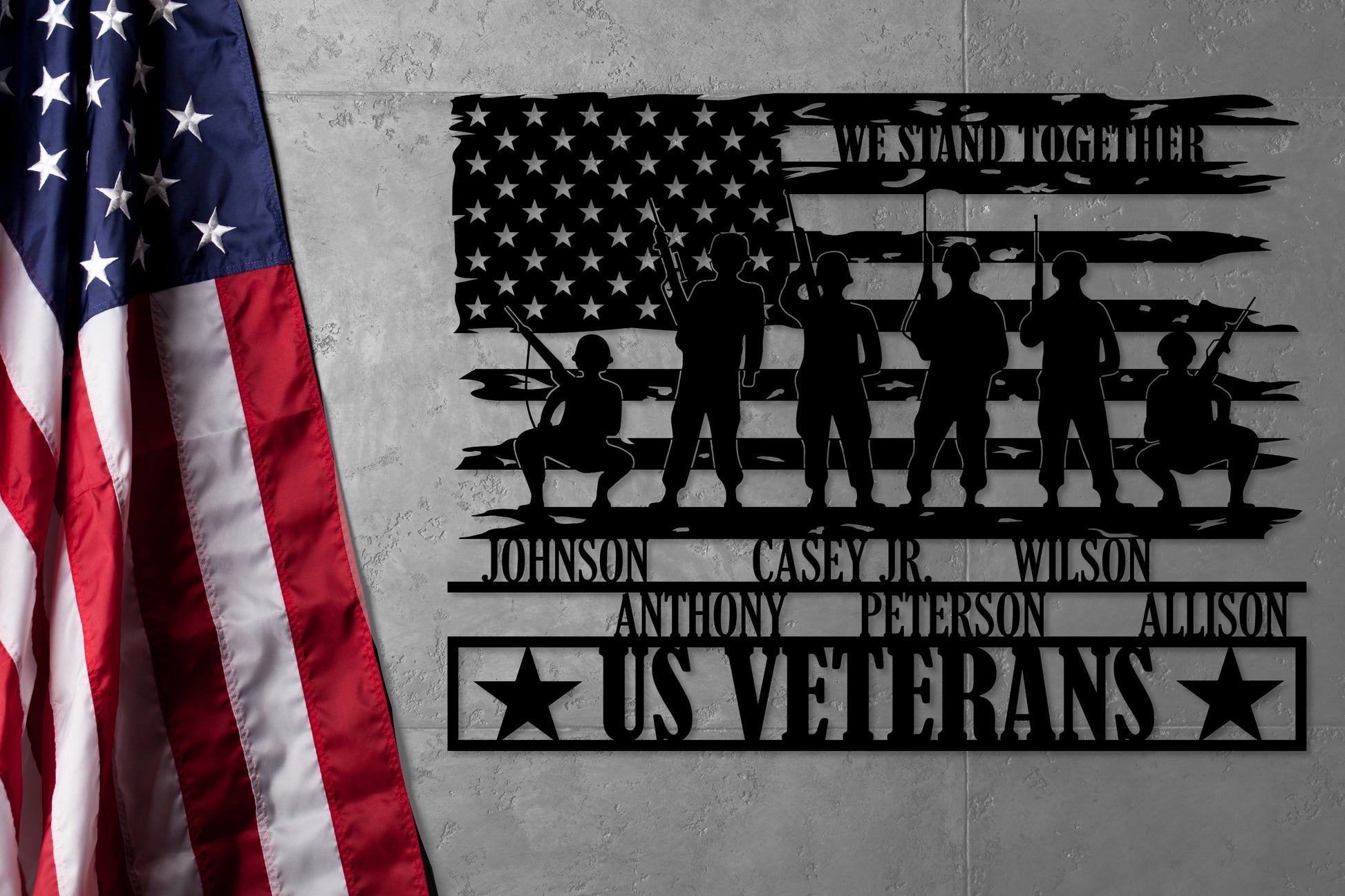 Personalized US Veteran Names Metal Sign Gift. Patriotic Army Wall Hanging. US Military Brothers Reunion. Custom American Veteran Flag Decor
