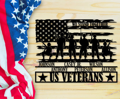 Personalized US Veteran Names Metal Sign Gift. Patriotic Army Wall Hanging. US Military Brothers Reunion. Custom American Veteran Flag Decor