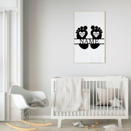 Personalized Baby Footprint Birth Announcement Metal Sign. Baby Shower Name Gift. Kids Room Decor. New Born Custom Baby Arrival Announcement