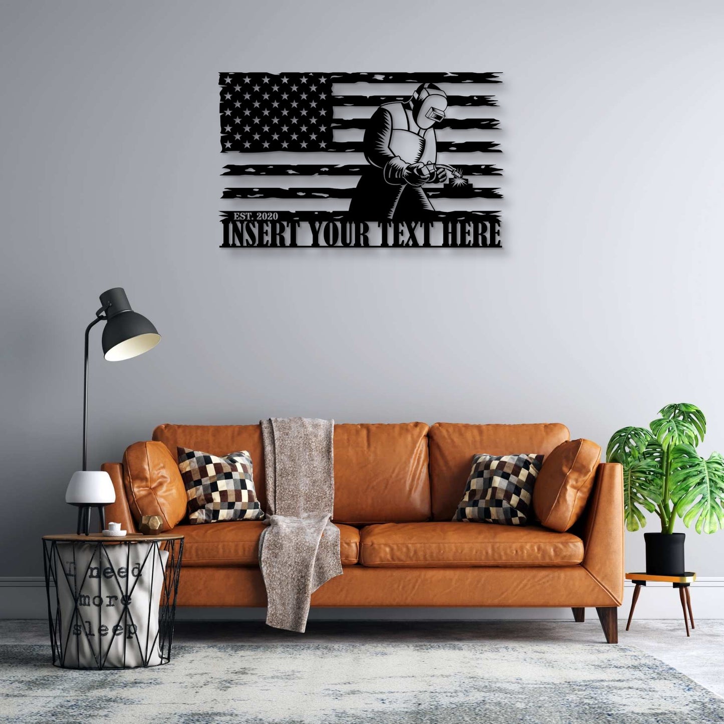 Personalized US Mig Welder Name Metal Sign Gift. Custom Metalworker Portrait. Patriotic American Ironworker Gift. US Metal Shop Wall Hanging