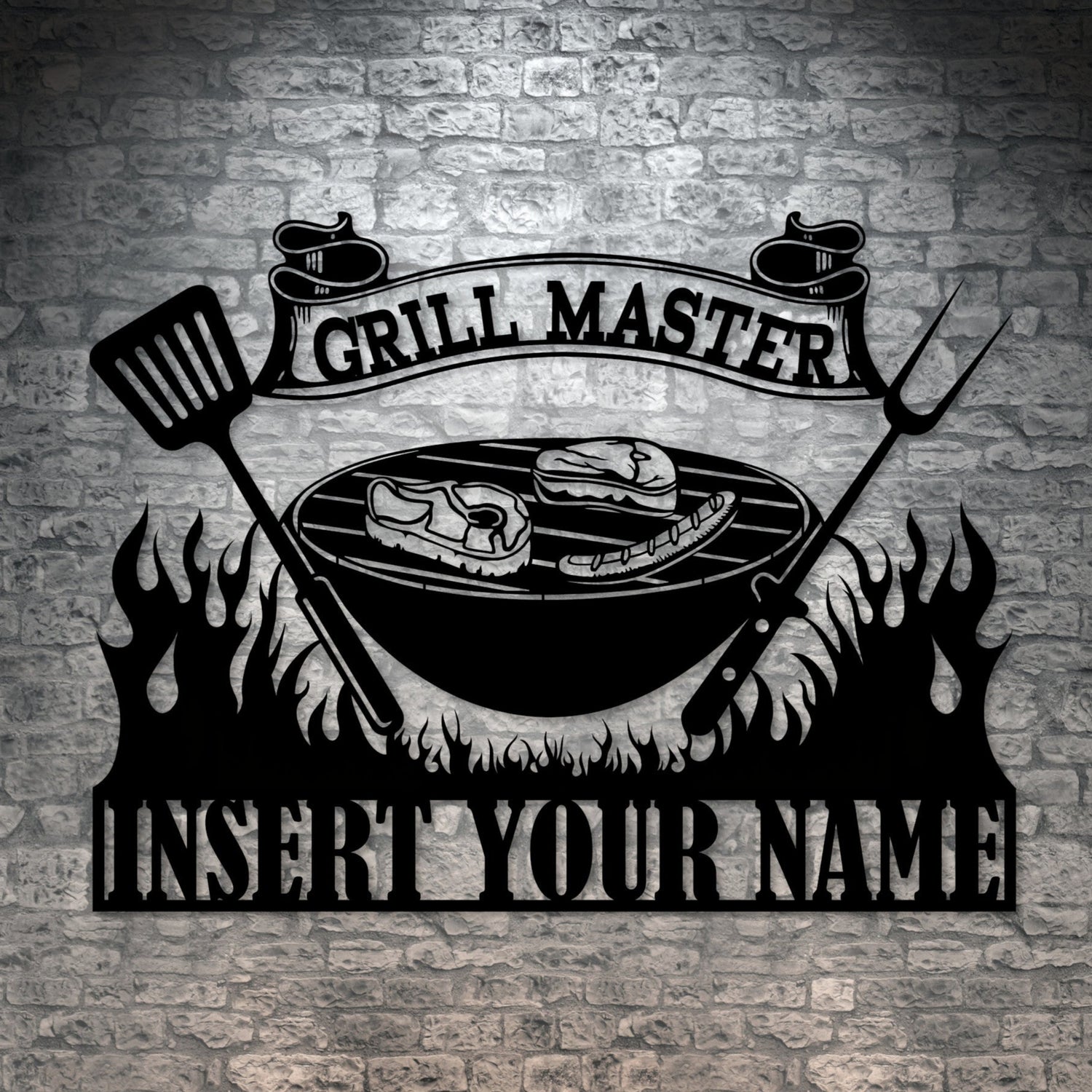 Grill Personalized Name Metal Sign Decor In Black With Custom Text