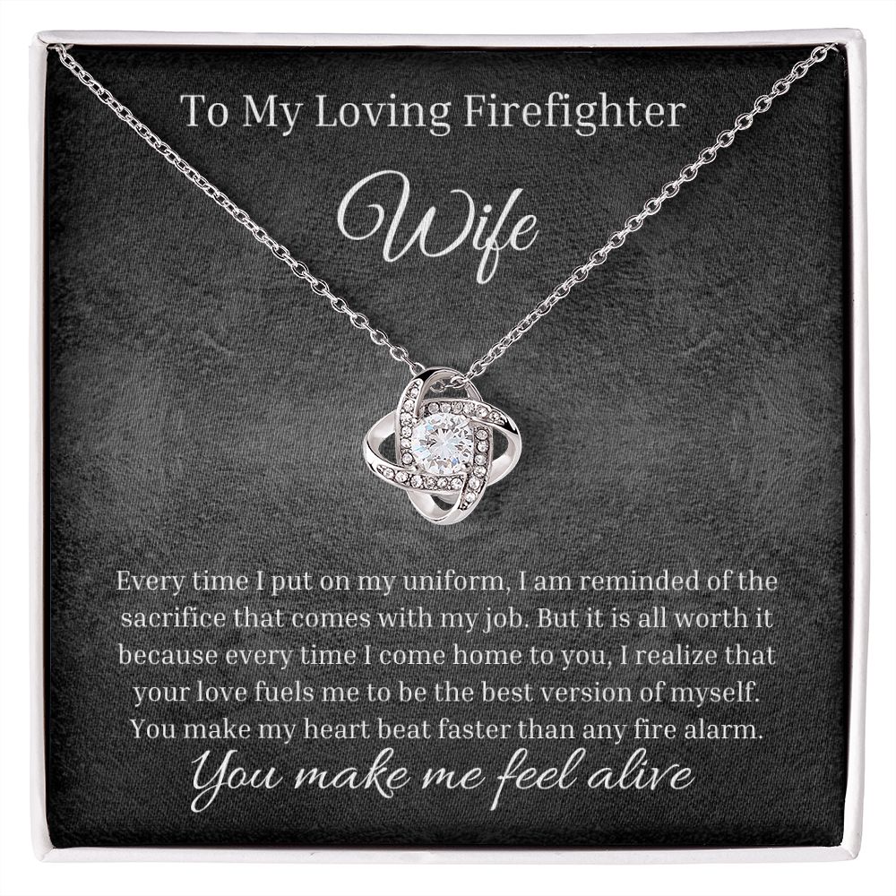 Love Knot Necklace Jewelry Box Gift To My Loving Firefighter Wife.