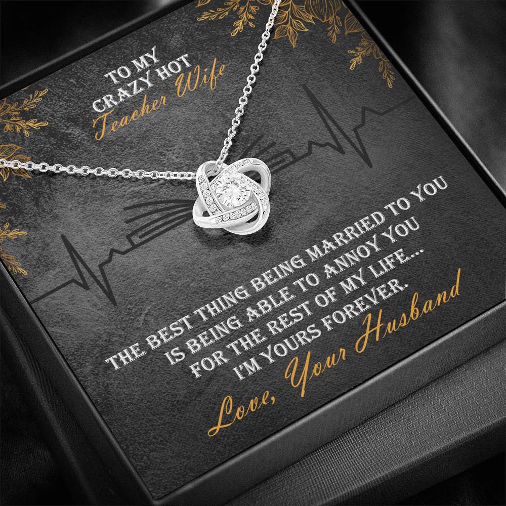 Love Knot Necklace With Message Card And LED Jewelry Box For Teacher Wife