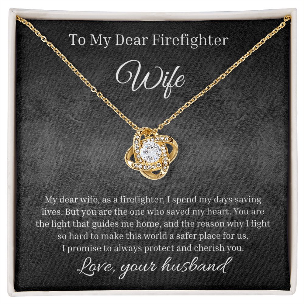 Love Knot Necklace With Message Card And LED Jewelry Box To My Dear Firefighter Wife. 3