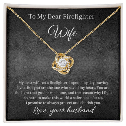 Love Knot Necklace With Message Card And LED Jewelry Box To My Dear Firefighter Wife. 3