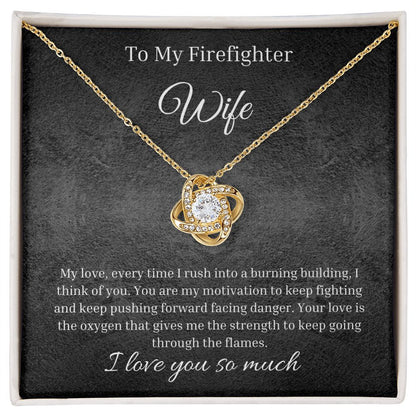 Love Knot Necklace With Sentimental  Message Card And LED Jewelry Box To My Dear Firefighter Wife.1