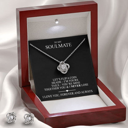 Love knot necklace earrings and necklace gift for your wife with funny message card and luxury LED jewelry box
