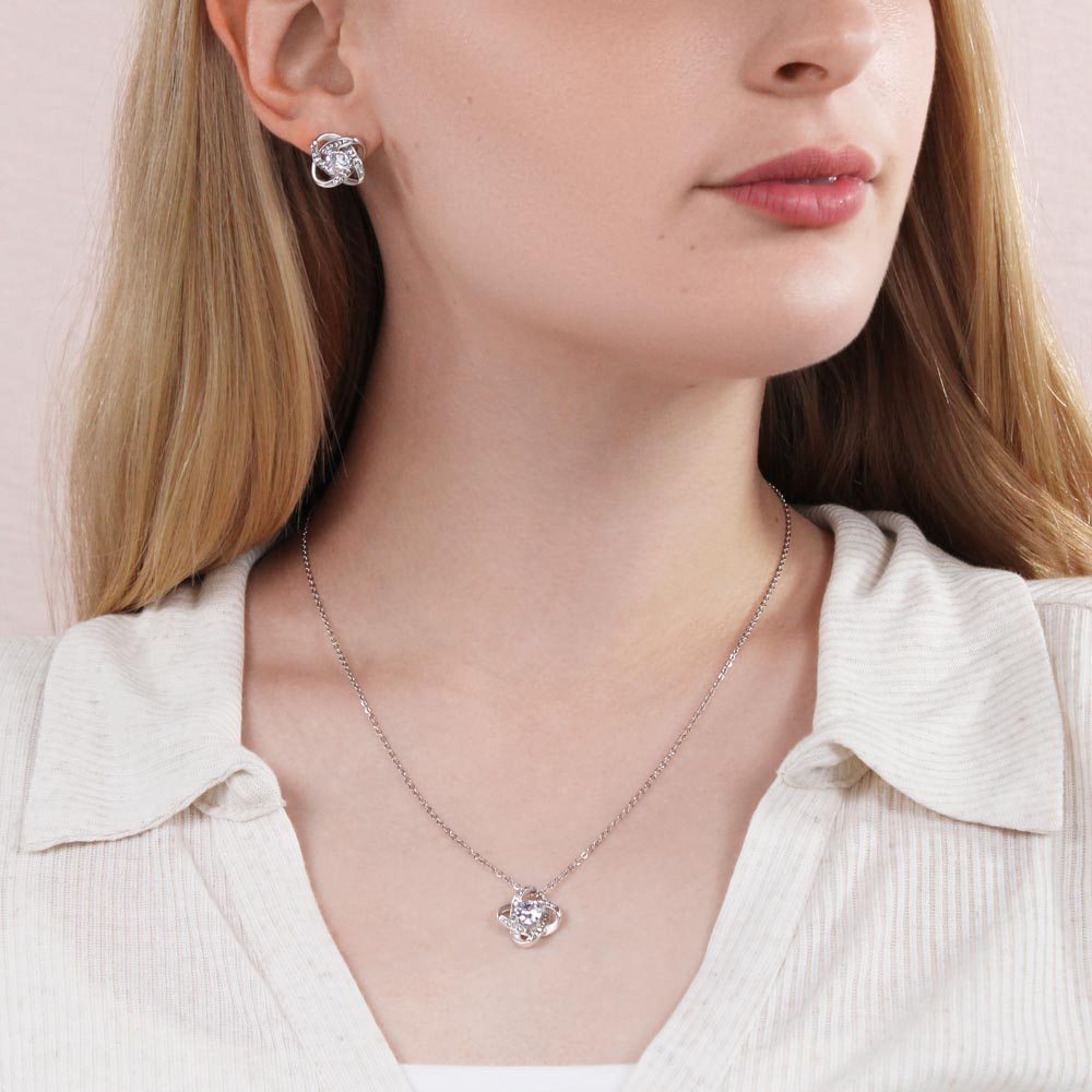 Love knot necklace earrings and necklace gift for your wife with funny message card and luxury LED jewelry box2
