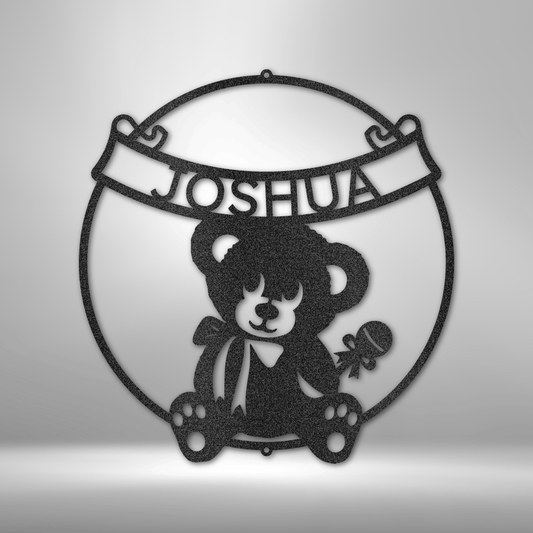 Personalized Teddy Bear Banner Name Metal Wall Art