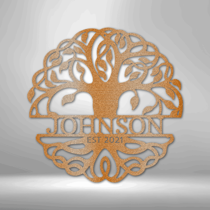 Personalized Family Name Circle Tree of Life Monogram - Custom Multicolor Steel Sign