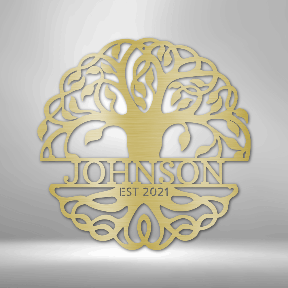 Personalized Family Name Circle Tree of Life Monogram - Custom Multicolor Steel Sign