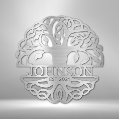 Personalized Family Name Circle Tree of Life Monogram - Custom Multicolor Steel Sign